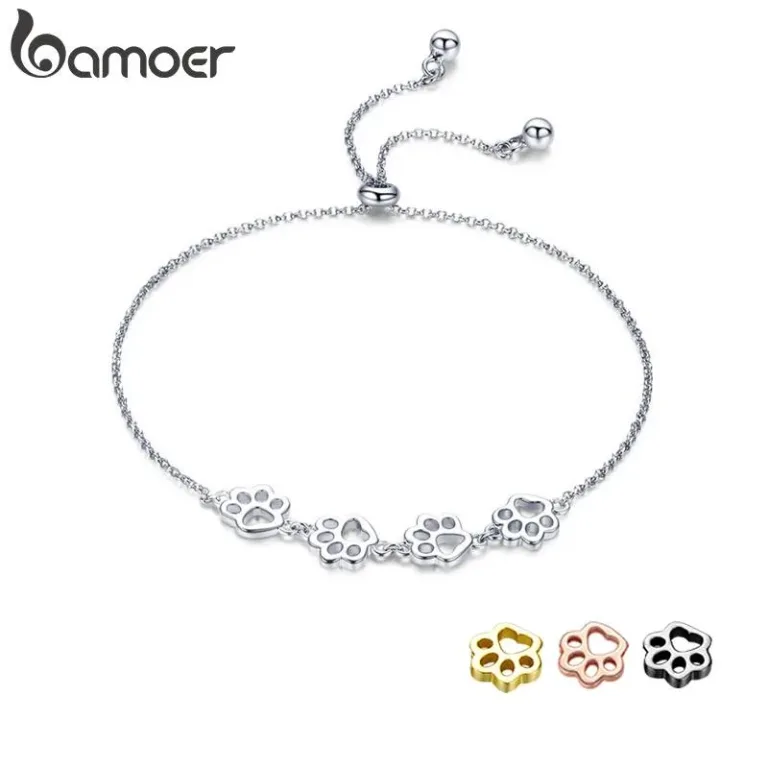 Hunde- oder Katzenpfoten, Armband in Silber, Gold oder Schwarz | 925 Slider-Armkettchen brand: Bamoer