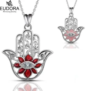 Fatimas Hand mit rotem oder rosa Augenring | 925 Silber Anhänger brand: Eudora