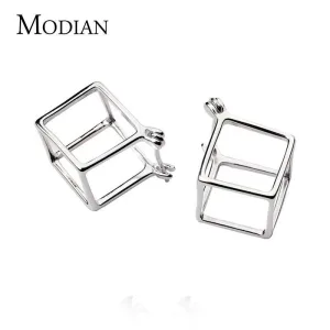 Geometrische Klappcreolen in Würfel-Form, Hohl-Quader oder Kubus | 925 Silber Ohrringe brand: Modian
