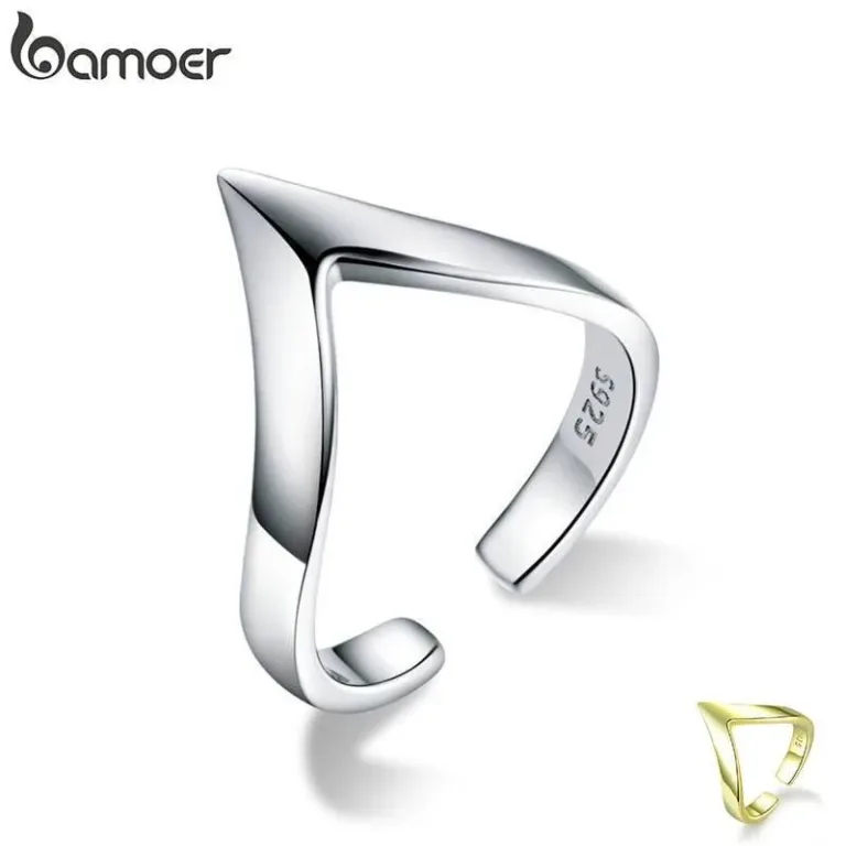 V-förmiger offener Silber- oder Goldring, größenverstellbar | 925 Silber Ringe brand: Bamoer