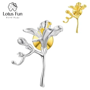 Kleine Blumen-Brosche (Freesie) in Gold oder Silber, Blüten Pin | 925 Silber Brosche brand: Lotus Fun