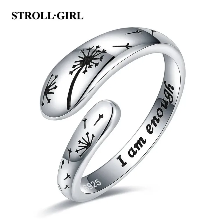 Breiter offener Ring mit Löwenzahn Pusteblumen “I am enough”, Selbstliebe | 925 Silber Ringe brand: StrollGirl