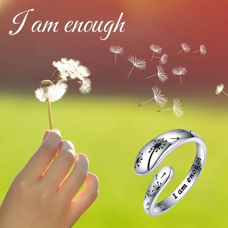 Breiter offener Ring mit Löwenzahn Pusteblumen “I am enough”, Selbstliebe | 925 Silber Ringe brand: StrollGirl