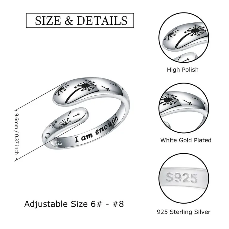 Breiter offener Ring mit Löwenzahn Pusteblumen “I am enough”, Selbstliebe | 925 Silber Ringe brand: StrollGirl