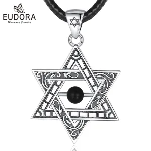 Vintage Hexagramm oder Davidstern mit Obsidian-Perle, Drehbar! | 925 Silber Anhänger brand: Eudora