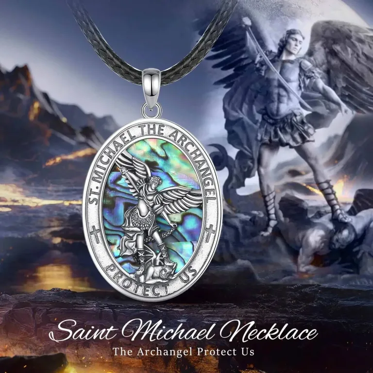 Erzengel Michael “Protect Us”, Perlmutt-Amulett mit Halskette | 925 Silber Anhänger brand: Eudora
