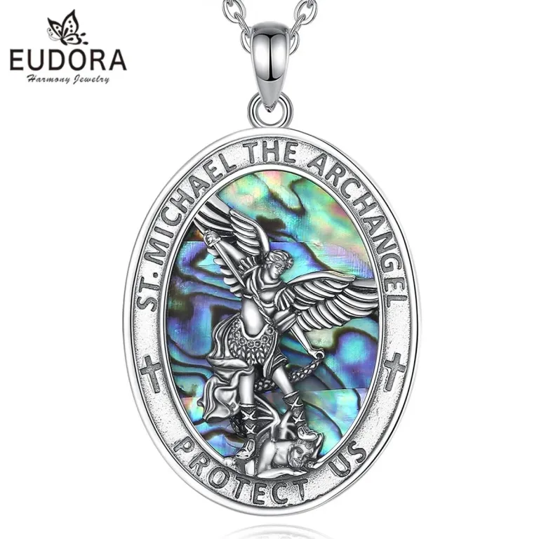Erzengel Michael “Protect Us”, Perlmutt-Amulett mit Halskette | 925 Silber Anhänger brand: Eudora
