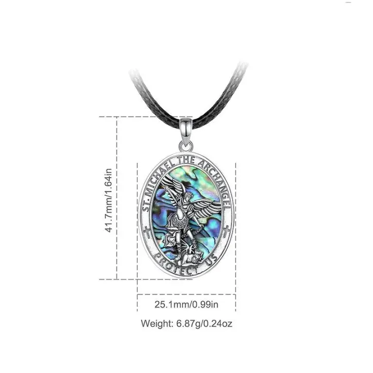 Erzengel Michael “Protect Us”, Perlmutt-Amulett mit Halskette | 925 Silber Anhänger brand: Eudora
