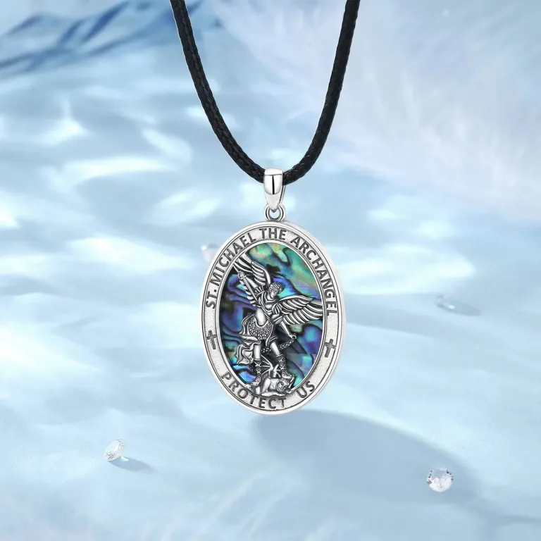 Erzengel Michael “Protect Us”, Perlmutt-Amulett mit Halskette | 925 Silber Anhänger brand: Eudora