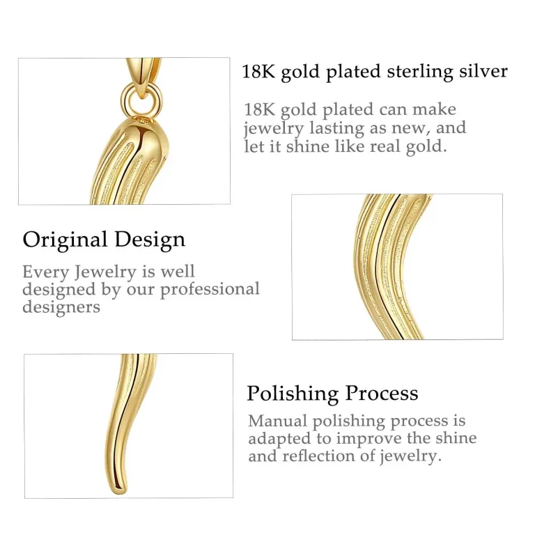 Italienisches Horn, Glücks-Hörnchen, Cornicello, Gold oder Silber, mit Halskette | 925 Anhänger brand: Eudora
