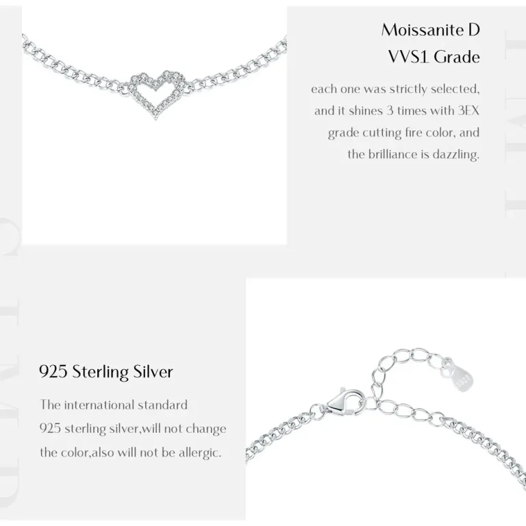Moissanit Herz Armband in Gold oder Silber, Moissanit-Brillanten von Modian | 925 Armkette brand: Modian