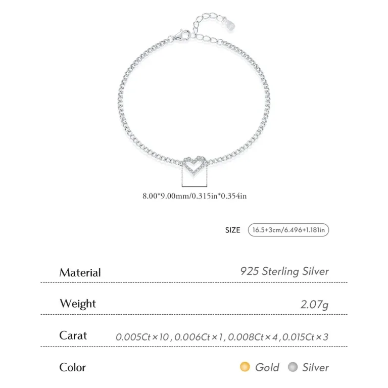 Moissanit Herz Armband in Gold oder Silber, Moissanit-Brillanten von Modian | 925 Armkette brand: Modian
