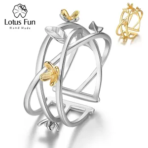 Blumen und Blätter! Filigraner Multi Layer Silberring in Gold oder Silber, Offener Ring | 925 Silber Ringe brand: Lotus Fun