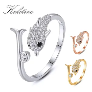 Delfin! Funkelnder 3D Delphin Ring, Offener Zirkonia Ring in Gold oder Silber, verstellbar | 925 Silberring brand: Kaletine