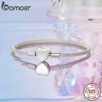Silbernes 925 Sterling Herz-Armband: Elegantes Mesh-Armband mit Herz-Clip-Verschluss. Das Charm-Armband ist 3mm dick und in 17-19cm Länge erhältlich. Ideal als Geschenk für Damen, die romantischen Silberschmuck, Beads und Charms lieben.