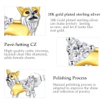 Welsh Corgi Ohrstecker, Hunde-Ohrringe: 925 Silber, Zirkonia-Herz, Goldplattiert. Süße Hunde-Ohrstecker, Hunderasse Schmuck, Tier-Ohrschmuck.