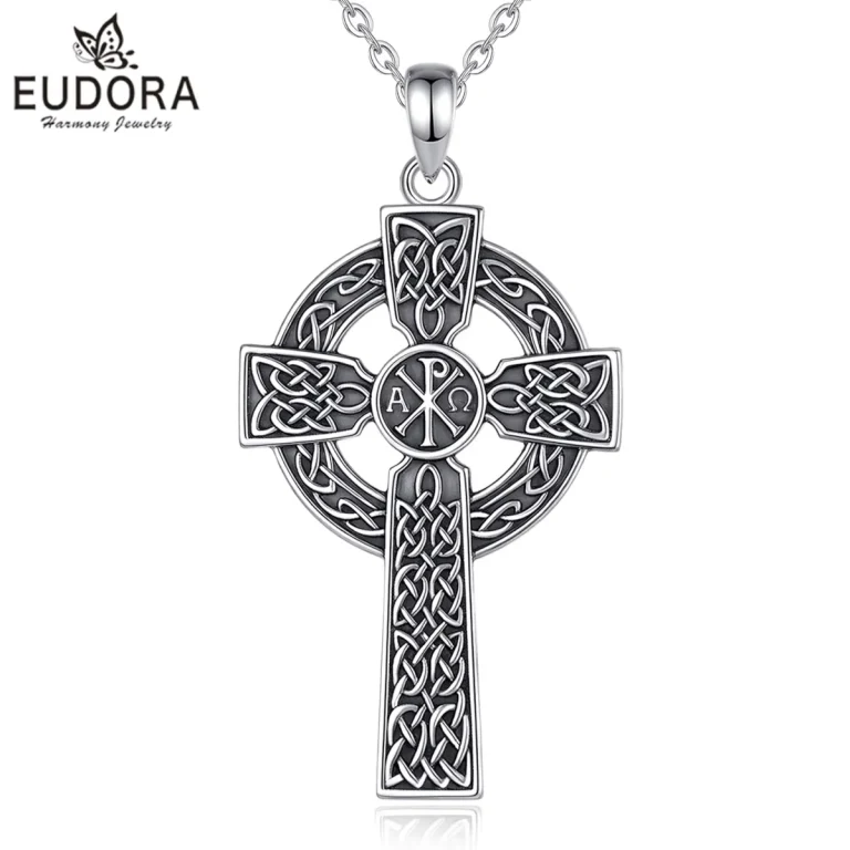 Keltisches Kreuz Radkreuz mit Chi-Rho Amulett Halskette für Herren. 925 Silber Anhänger mit filigranen Knotenmustern. Schutz-Symbol.