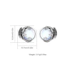 Mondstein Drachen Ohrstecker, 925 Silber. Vintage Ohrringe mit detailliertem Drachen und schimmerndem Mondstein. Gothic Mystik Schmuck.