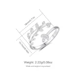 Offener Blatt-Ring mit Zirkonia, 925 Silber. Fiederblatt-Ring im Wrap-Design, filigran. Funkelnde Kristalle im floralen Blätter-Motiv.