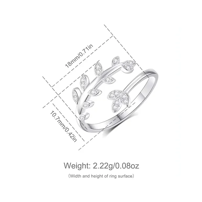 Offener Blatt-Ring mit Zirkonia, 925 Silber. Fiederblatt-Ring im Wrap-Design, filigran. Funkelnde Kristalle im floralen Blätter-Motiv.