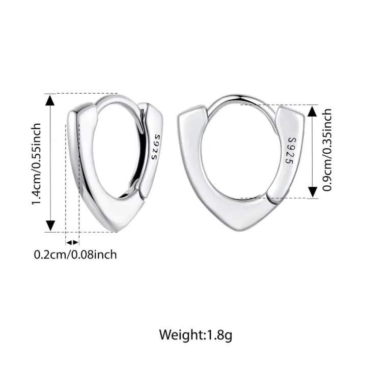 Solide kleine Spitzbogen Creolen, minimalistisch, V-förmig. 925 Silber Ohrringe mit Maßen und Gewicht. Statement Ohrschmuck.