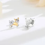 Welsh Corgi Ohrstecker: Süße Hunde-Ohrringe, 925 Silber, Gold Akzent, Zirkonia-Herz. Hunderasse Schmuck, Tier-Ohrschmuck, Hundeliebhaber Geschenk.