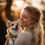 Frau mit Welsh Corgi Ohrstecker: 925 Silber Ohrringe mit Zirkonia-Herz. Süße Hunde-Ohrstecker, Hunderasse Schmuck.