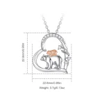 Herz Bären-Mutter Halskette: 925 Silber Anhänger mit Rotgold Baby-Bär, Zirkonia-Herz. Mutterliebe Schmuck, Bärenfamilie Kette.
