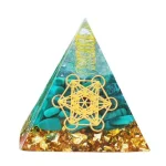 6cm Orgonit Pyramide mit Malachit, Metatrons Würfel und Goldflocken. Energie-Deko, spirituelle Pyramide, Schutzstein.