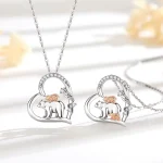 Herz Bären-Mutter Halskette: 925 Silber Anhänger mit Rotgold Baby-Bär, Zirkonia Herz, Mutterliebe Schmuck, Muttertagsgeschenk.