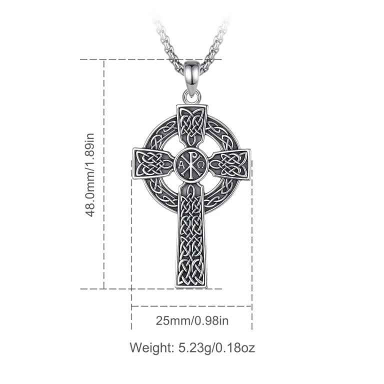 Keltisches Kreuz Radkreuz mit Chi-Rho Amulett Halskette für Herren, 925 Silber Anhänger mit filigranen Knotenmustern und Alpha-Omega Symbol.
