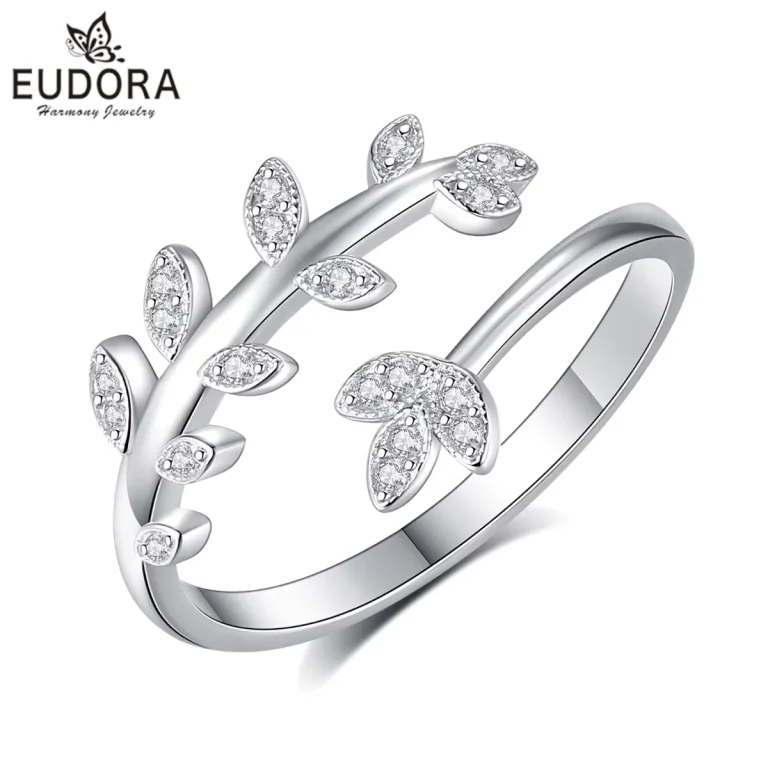Offener Blatt-Ring mit Zirkonia-Kristallen im Fiederblatt-Wrap-Design. 925 Silberring mit funkelnden Kristall-Blättern.