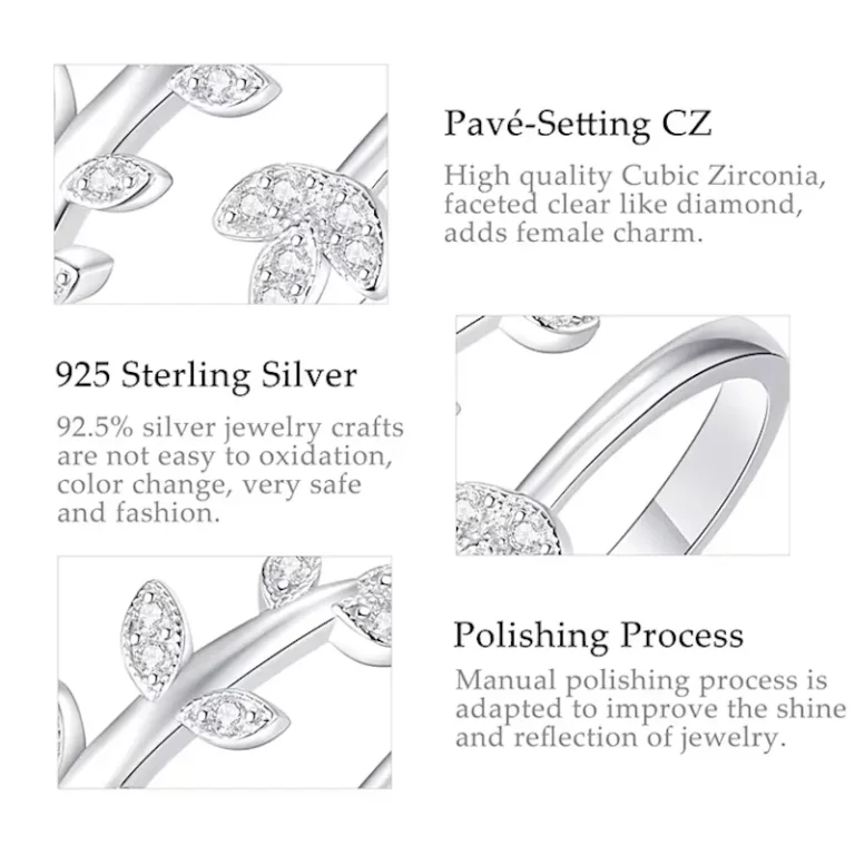 Offener Blatt-Ring: 925 Silberring im Wrap-Design, Fiederblatt mit Zirkonia-Kristallen im Pavé, glänzendes Silber, filigran