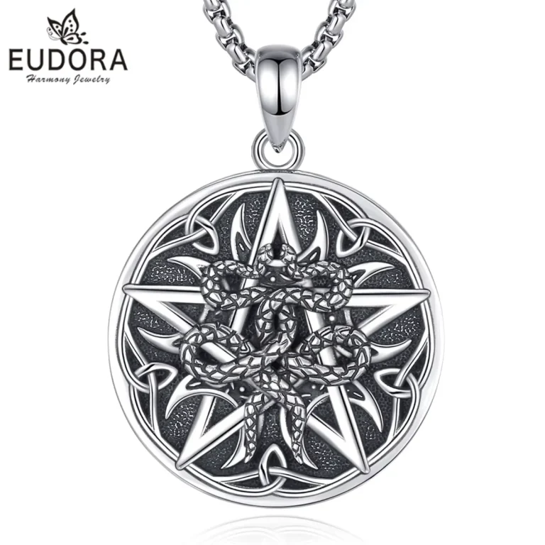 Schlangen-Pentagramm Halskette, 925 Silber Anhänger mit detailreicher Schlangen-Wicklung, Hexen Magie Schmuck für Damen und Herren, Gothic Style