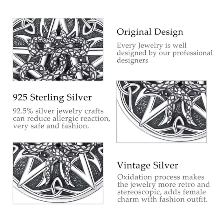 Schlangen-Pentagramm Halskette Details: 925 Silber Anhänger, Feuer-Monde, Vintage Silber Oxidation, Hexen Magie, Herren Schmuck Design