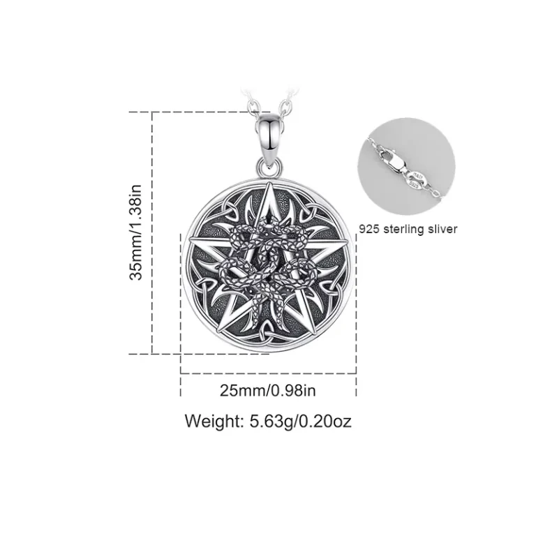 Schlangen-Pentagramm Halskette, 925 Silber Anhänger mit verschlungener Schlange, keltischem Knotenmuster, Hexen Magie Schmuck für Damen und Herren